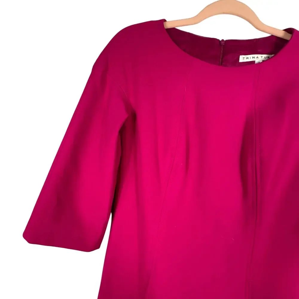 Trina Turk Corrin Double Weave Dress fuchsia shift dress quarter length sleeves